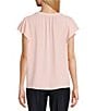 Color:Crystal Rose - Image 2 - Petite Size Woven Button Front Flutter Cap Sleeve Top