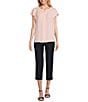 Color:Crystal Rose - Image 3 - Petite Size Woven Button Front Flutter Cap Sleeve Top
