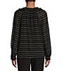 Color:Linear Dash - Image 2 - Petite Size Woven Linear Dash Long Sleeve Pleated V-Neck Top