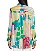 Investments Petite Size Woven Multi Patch Floral Long Sleeve Point Collar Button Front Top, Color:Multi Patch Floral - Image 2