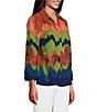 Color:Blurry Stripe - Image 3 - Petite Size Woven Point Collar 3/4 Sleeve Button Front Top