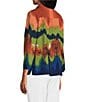 Color:Blurry Stripe - Image 4 - Petite Size Woven Point Collar 3/4 Sleeve Button Front Top