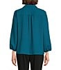 Color:Deep Lagoon - Image 2 - Petite Size Woven Point Collar 3/4 Sleeve Button Front Top