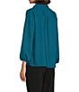 Color:Deep Lagoon - Image 4 - Petite Size Woven Point Collar 3/4 Sleeve Button Front Top