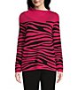 Color:Granita Zebra - Image 1 - Petite Size Zebra Print Long Sleeve Envelope Neck Sweater