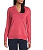 Investments Petite Size Solid Long Sleeve V-Neck Pullover Top - Image 1