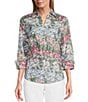 Color:Wild Floral - Image 1 - Petite Taylor Gold Label Non-Iron Wild Floral 3/4 Sleeve Point Collar Y-Neck Button Front Shirt