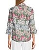 Color:Wild Floral - Image 2 - Petite Taylor Gold Label Non-Iron Wild Floral 3/4 Sleeve Point Collar Y-Neck Button Front Shirt