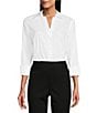 Investments Petite Size Taylor Gold Label Non-Iron 3/4 Sleeve Button Front Shirt, Color:White - Image 1