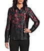 Investments Placed Floral Long Sleeve Point Collar Button Front Top, Color:Placed Floral - Image 1
