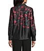 Investments Placed Floral Long Sleeve Point Collar Button Front Top, Color:Placed Floral - Image 2