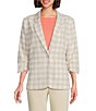 Investments Plaid 3/4 Ruched Sleeve Notch Lapel Lined Button Front Blazer - Image 1