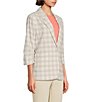 Investments Plaid 3/4 Ruched Sleeve Notch Lapel Lined Button Front Blazer - Image 3