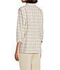 Investments Plaid 3/4 Ruched Sleeve Notch Lapel Lined Button Front Blazer - Image 4