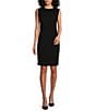Investments Platinum Suiting Petite Size Sleeveless Crew Neck Sheath Dress, Color:Black - Image 1