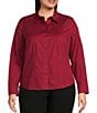 Investments Plus Rumba Red Woven Long Sleeve Point Collar Button Front Top, Color:Rumba Red - Image 1