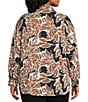 Investments Plus Size Abstract Leaves Dolman Long Sleeve Button Front Point Collar Blouse, Color:Abstract Leaves - Image 2