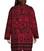 Investments Plus Size Black/Red Jacquard Long Sleeve Button Front Knit Cardigan - Image 2