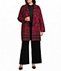 Investments Plus Size Black/Red Jacquard Long Sleeve Button Front Knit Cardigan - Image 3