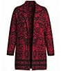 Investments Plus Size Black/Red Jacquard Long Sleeve Button Front Knit Cardigan - Image 6