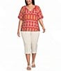 Investments Plus Size Bold Geo Stripe Print 3/4 Bubble Sleeve Split V-Neck Blouse - Image 3
