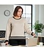 Investments Plus Size Border Stripe Long Sleeve Crew Neck Pullover Top - Image 5