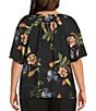 Investments Plus Size Botanical Floral Print Short Ruffle Sleeve Split-V Neck Blouse - Image 2