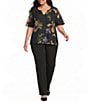 Investments Plus Size Botanical Floral Print Short Ruffle Sleeve Split-V Neck Blouse - Image 3