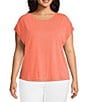 Investments Plus Size Cap Sleeve Boat Neck Rory Knit Tee - Image 1
