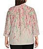 Investments Plus Size Caroline Signature Cascading Vines V-Neck 3/4 Sleeve Button Front Top, Color:Cascading Vines - Image 2