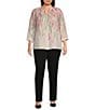 Investments Plus Size Caroline Signature Cascading Vines V-Neck 3/4 Sleeve Button Front Top, Color:Cascading Vines - Image 3