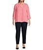 Investments Plus Size Caroline Signature V-Neck 3/4 Sleeve Button Front Blouse, Color:Strawberry Pink - Image 3