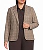 Investments Plus Size Coffee Plaid Long Sleeve Button Front Blazer - Image 1
