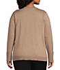 Color:Camel - Image 2 - Plus Size Crew Neck Long Sleeve Button Cuff Sweater