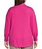 Investments Plus Size Dolman Long Sleeve Button Front Point Collar Blouse, Color:Very Berry - Image 2