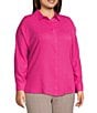 Investments Plus Size Dolman Long Sleeve Button Front Point Collar Blouse, Color:Very Berry - Image 3