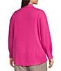 Investments Plus Size Dolman Long Sleeve Button Front Point Collar Blouse, Color:Very Berry - Image 4