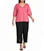 Investments Plus Size Elbow Sleeve Embroidery V-Neck Knit Top - Image 3