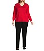 Investments Plus Size Jeweled V-Neck Long Sleeve Pullover Top - Image 3
