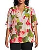 Color:Floral Wash - Image 1 - Plus Size Laikyn Signature Floral Wash Print V-Neck 3/4 Ruffled Sleeve Top