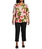 Color:Floral Wash - Image 3 - Plus Size Laikyn Signature Floral Wash Print V-Neck 3/4 Ruffled Sleeve Top