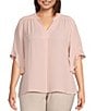 Color:Crystal Rose - Image 1 - Plus Size Laikyn Signature V-Neck 3/4 Ruffled Sleeve Top