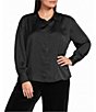Investments Plus Size Long Cuffed Sleeve Point Collar Button Down Satin Top - Image 1