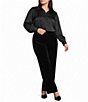 Investments Plus Size Long Cuffed Sleeve Point Collar Button Down Satin Top - Image 3