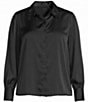 Investments Plus Size Long Cuffed Sleeve Point Collar Button Down Satin Top - Image 5
