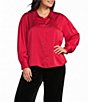 Investments Plus Size Long Cuffed Sleeve Point Collar Button Down Satin Top - Image 5