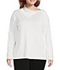 Color:White - Image 1 - Plus Size Long Sleeve Envelope Zip Neck Sweater