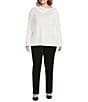Color:White - Image 3 - Plus Size Long Sleeve Envelope Zip Neck Sweater