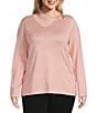 Color:Silver Pink - Image 1 - Plus Size Long Sleeve Envelope Zip Neck Sweater