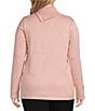 Color:Silver Pink - Image 2 - Plus Size Long Sleeve Envelope Zip Neck Sweater
